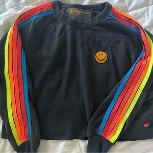 Aviator Nation Black Sweatshirt with Rainbow Stripes